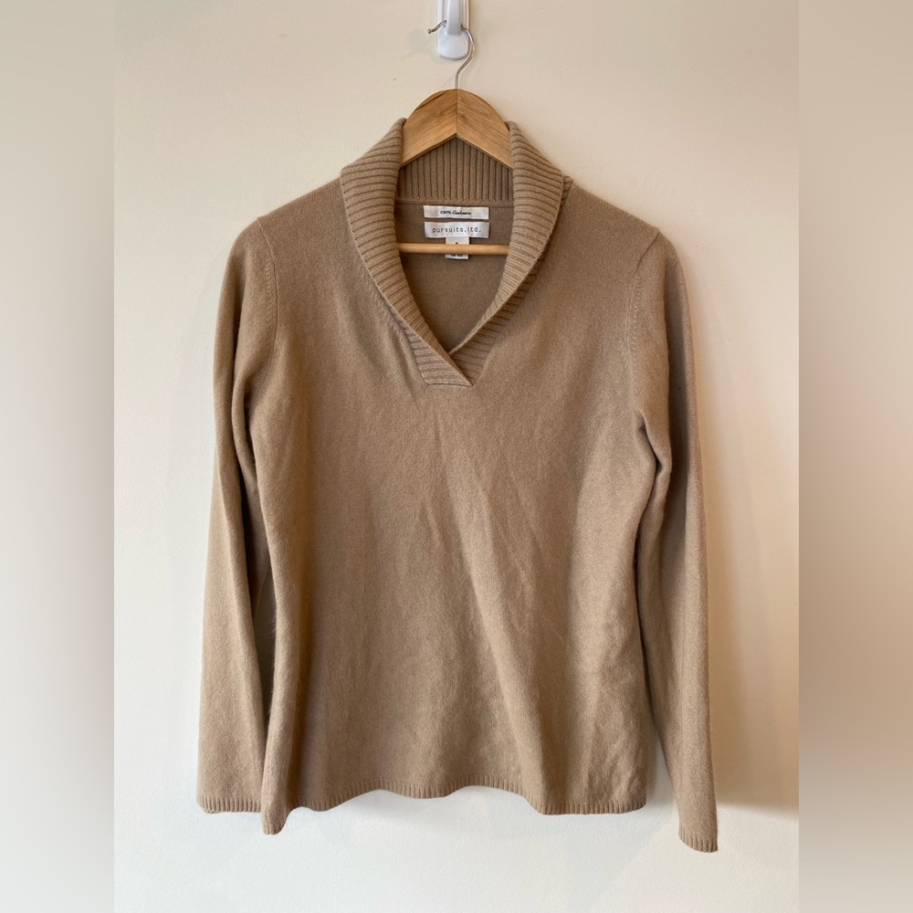 Pursuits, Ltd. 100% Cashmere V Neck Sweater Tan Size Medium